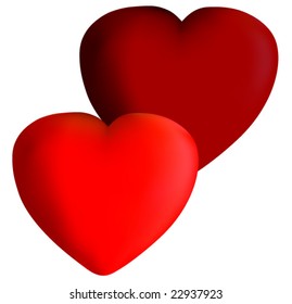 Two red hearts vector with mesh.