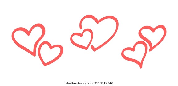 Two red hearts at white background. Symbol of love. Happy Valentine's day.