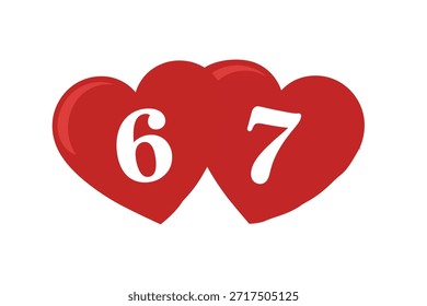 Dos corazones rojos con números blancos seis y siete en ellos corazón