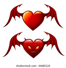 Two red hearts with wings - Good and Evil Valentines - vector