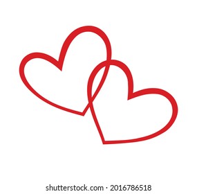 Two red hearts.Abstract vector heartbeat silhouette outline drawing.Heart shape love symbol.Elegance, border.Valentine's day