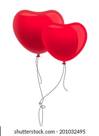 Two red heart-shape balloons, coupled to each other