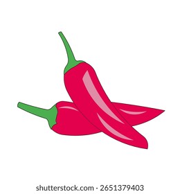 two red Hot chili pepper pod. Realistic Spicy vegetable, mexican cooking ingredient for salsa. Isolated on white background. Vector illustration.
