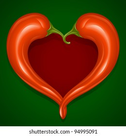 Two Red Hot chilli pepper frame in the shape of heart - Love symbol to mexican cooking