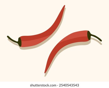 Two red hot peppers on a beige background. Vegetables, healthy food, proper nutrition. Vector illustration