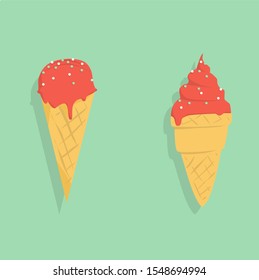 Two red ice cream in cones with sprinkles