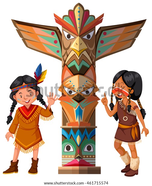 Two Red Indians Totem Pole Illustration Stock Vector (Royalty Free ...