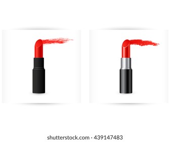 two red isolated lipsticks with trace on white background