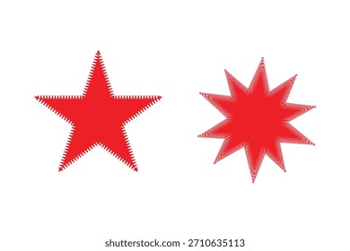 Two Red Jagged Star Shapes on White Background Keywords: red, star, shape, jagged, spiky, burst, explosion
