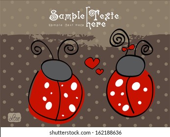 Two red Ladybugs and hearts 