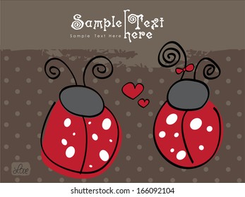 Two red Ladybugs and hearts
