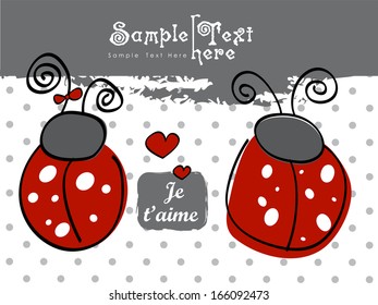 Two red Ladybugs and hearts 