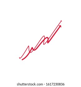 Two red Line twisty Rising arrows. Stock vector illustration isolated on white background