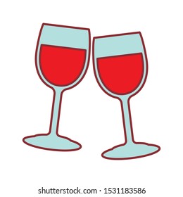 two red liquid in glass icon in flat style isolated. Vector Symbol illustration.