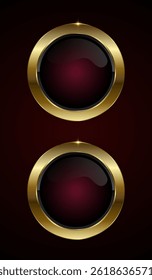 Dos Botones rojos de lujo y diseño de Vector de concepto de Anuncio y Botón rojo premium, un Botón de lujo con un centro marrón profundo, encerrado en un Botón dorado brillante