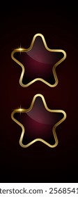 Two red luxury vector star buttons design on dark gradient background, two enclosed by a shiny gold metallics border. used in banner, button, web UI design, option concepts