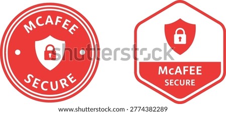 Two red McAfee Secure badges featuring shield and padlock icons on a white background for web security.