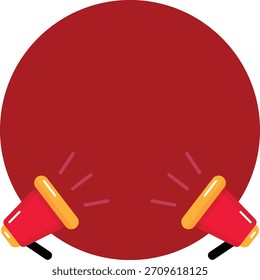 Dos megáfonos rojos sobre un fondo circular marrón.