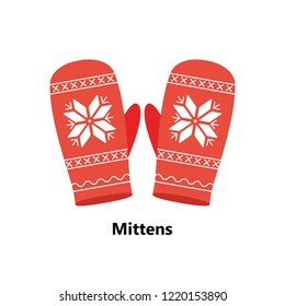Two red mittens with christmas pattern on the white background text
