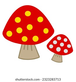Two red mushrooms are very cute