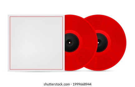 Two red musical vinyl record in an envelope. Vector image on white background