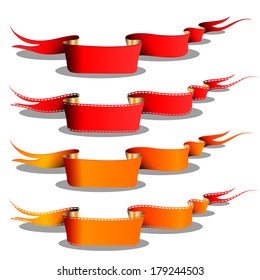 Two red and two orange with gold ribbons on the white background