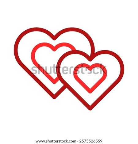 Two red outline hearts design graphic