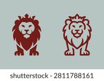 Two red outlined lions sitting side by side transparent background