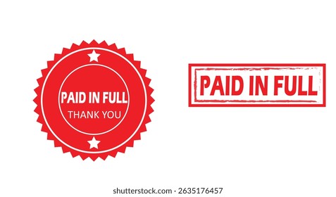 dois Red Paid In Full Rubber Stamp Seal Vetor, Imprimir pago em selo completo, Paid in full seal, Vetor badge, Paid in full icon template. isolado no fundo branco .