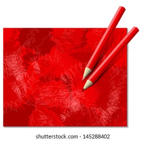 Two Red Pencils on a Red Sheet of Paper. Abstract Pencil Doodle. Vector Illustration EPS10