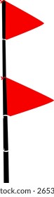 Two Red Pennant Flags on Black Pole, Simple Graphic Illustration