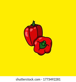 Dos pimientos rojos sobre fondo amarillo.Ilustración vectorial.