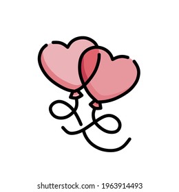 two red and pink balloons with love shapes. on a white background. vector illustration