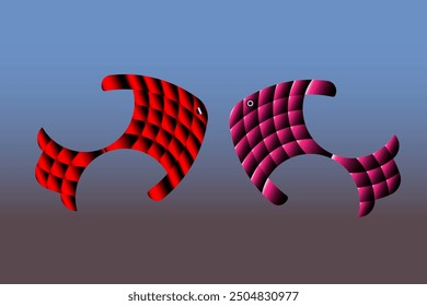 two red and pink fish with different designs