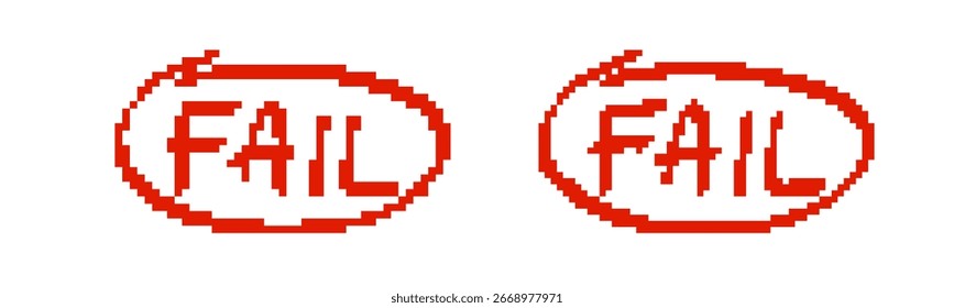 Two red pixel art fail stamps in a mosaic style, perfect for retro gaming and creative design projects.