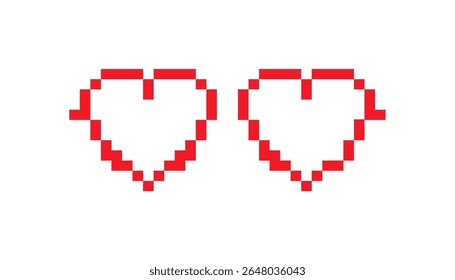 Two red pixel hearts provide a retro game feel. ideal for nostalgic or playful digital designs.