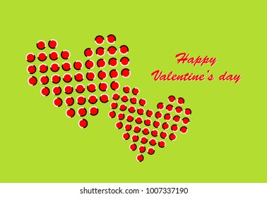 Two red pulsing hearts. Valentine's Day greeting card. In the image optical illusion of the movement is used. There is a place for the greeting author's text. Can be used for wedding invitation.