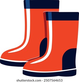 Two red rain boots with blue trim. The boots are standing upright and facing the camera. The boots are the main focus of the image and they appear to be the most important thing in the scene