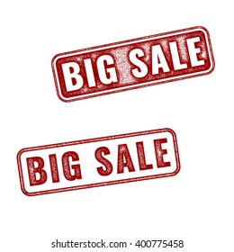 Two red realistic vector Big Sale stamps isolated on white background. 