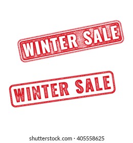 Two red realistic vector Winter sale stamps isolated on white background. Set of red Winter Sale imprints of announcement annual fair 