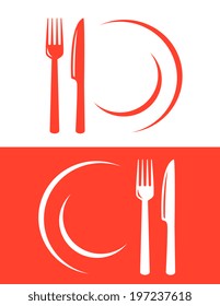 two red restaurant icons with fork and knife