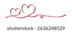Two red ribbon hearts intertwined on a white background, symbolizing love and romance.