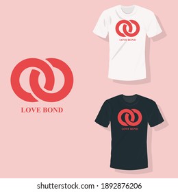 Two red rings bounded together as a love bond logo T shirt clothing design