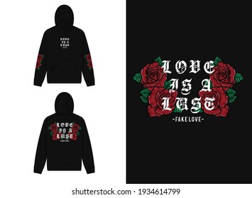 two red rose floral design streetwear hoodie