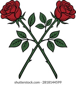 Two red roses crossed