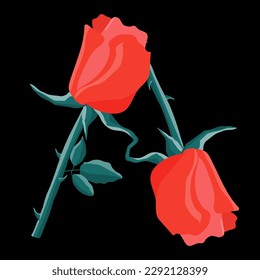 Two red roses form the letter A on a black background. Abstract vector illustration.