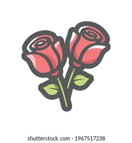 Two Red Roses Vector icon Cartoon illustration.