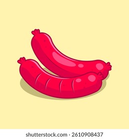 Two red sausage illustration isolated on yellow background