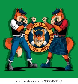 Dos zorros escoceses rojos boxeo