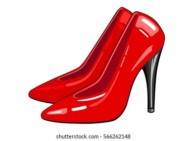 two red shoes with black heels